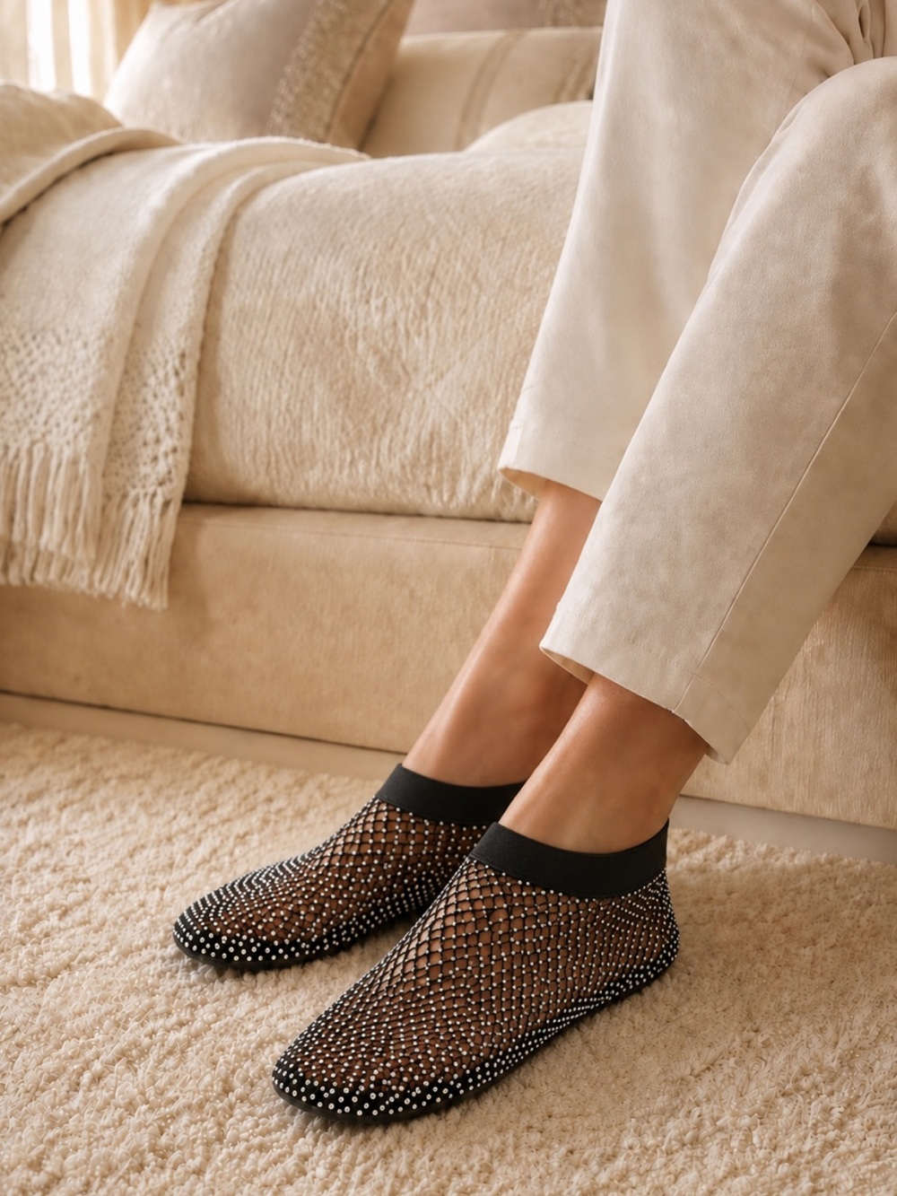 Playful Black sparkly Mesh Slip-On Slippers❤️42